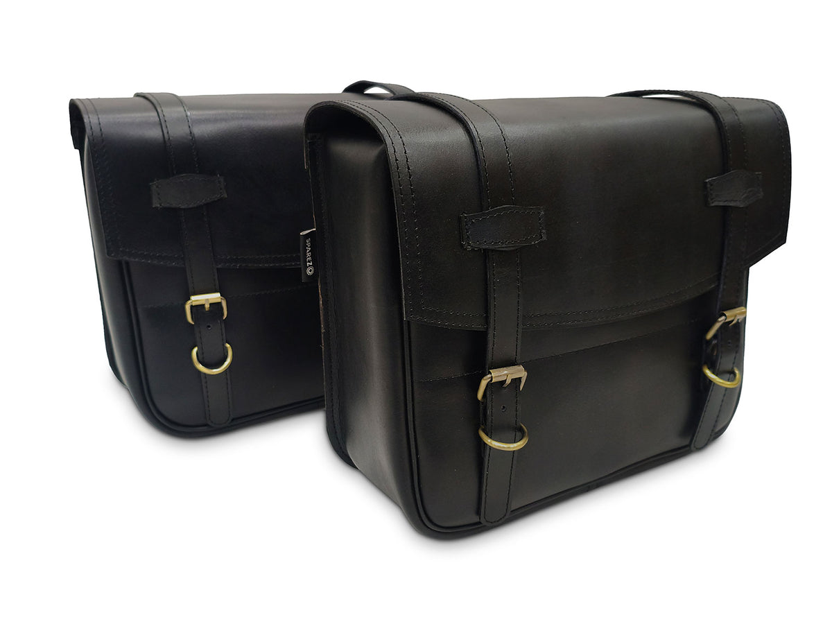 For Royal Enfield Super Meteor & Shotgun 650 Leather Black Color Pannier Bags