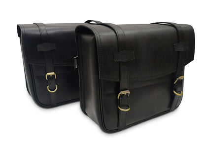 For Royal Enfield Super Meteor & Shotgun 650 Leather Black Color Pannier Bags