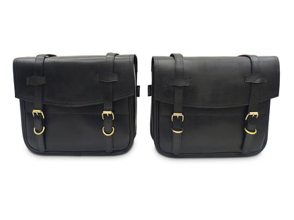 For Royal Enfield Super Meteor & Shotgun 650 Leather Black Color Pannier Bags