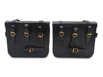 For Royal Enfield Super Meteor & Shotgun 650 Leather Black Color Pannier Bags