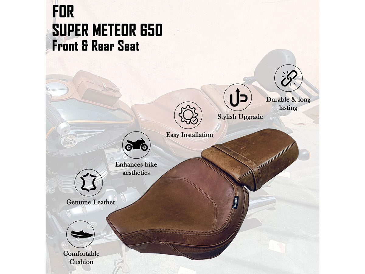 For Royal Enfield Super Meteor 650 Touring Brown Color Front & Rear Seat