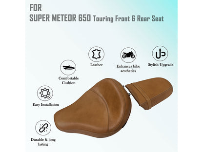 For Royal Enfield Super Meteor 650 Touring Tan Color Front & Rear Seat
