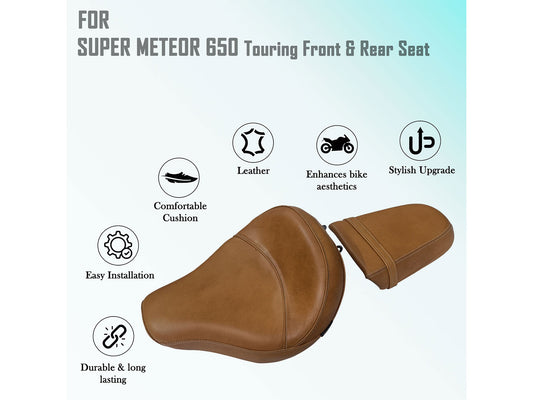 For Royal Enfield Super Meteor 650 Touring Tan Color Front & Rear Seat