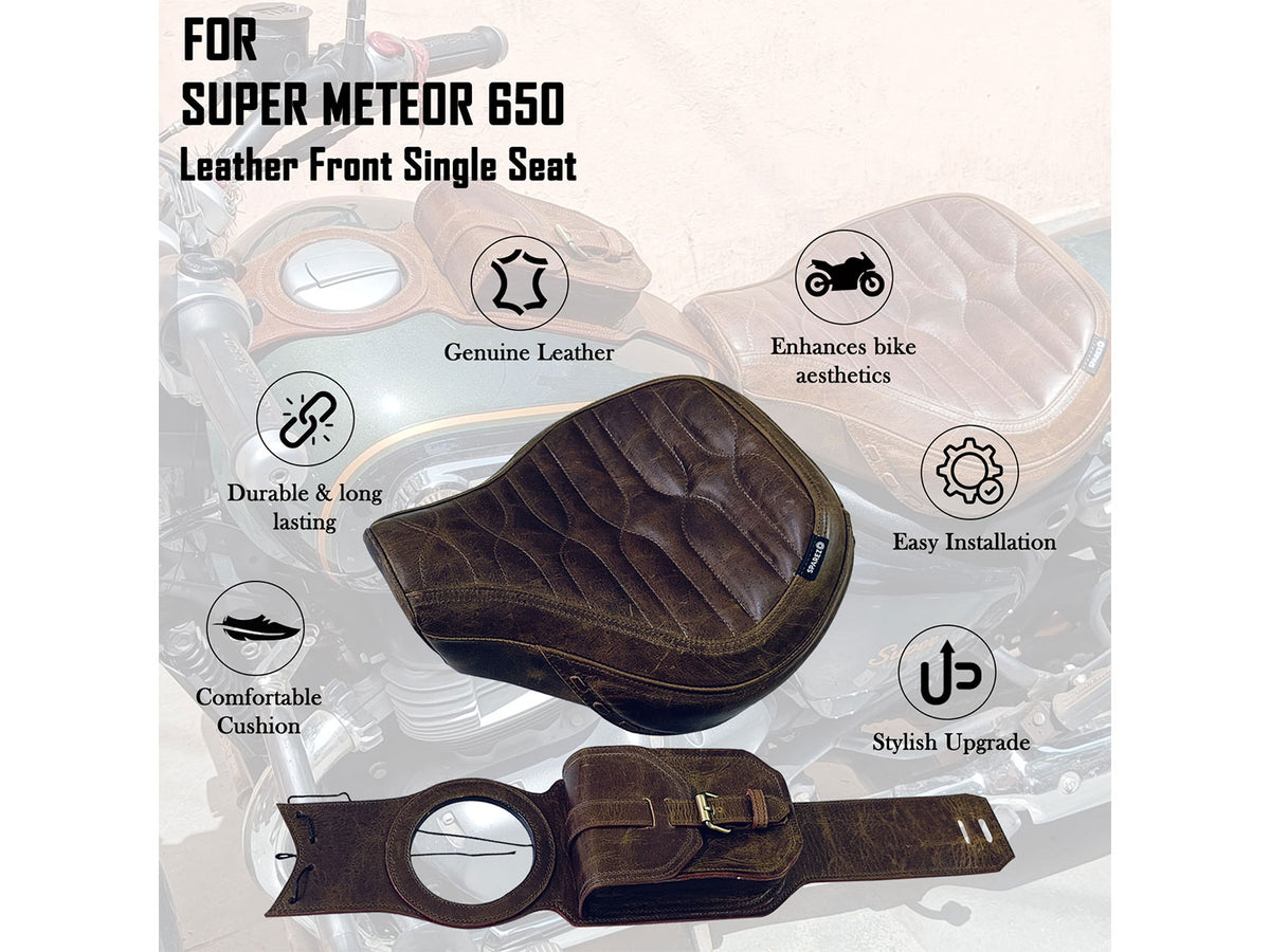 For Royal Enfield Super Meteor 650 Rusty Brown Front Seat with Tank Belt