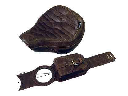 For Royal Enfield Super Meteor 650 Rusty Brown Front Seat with Tank Belt