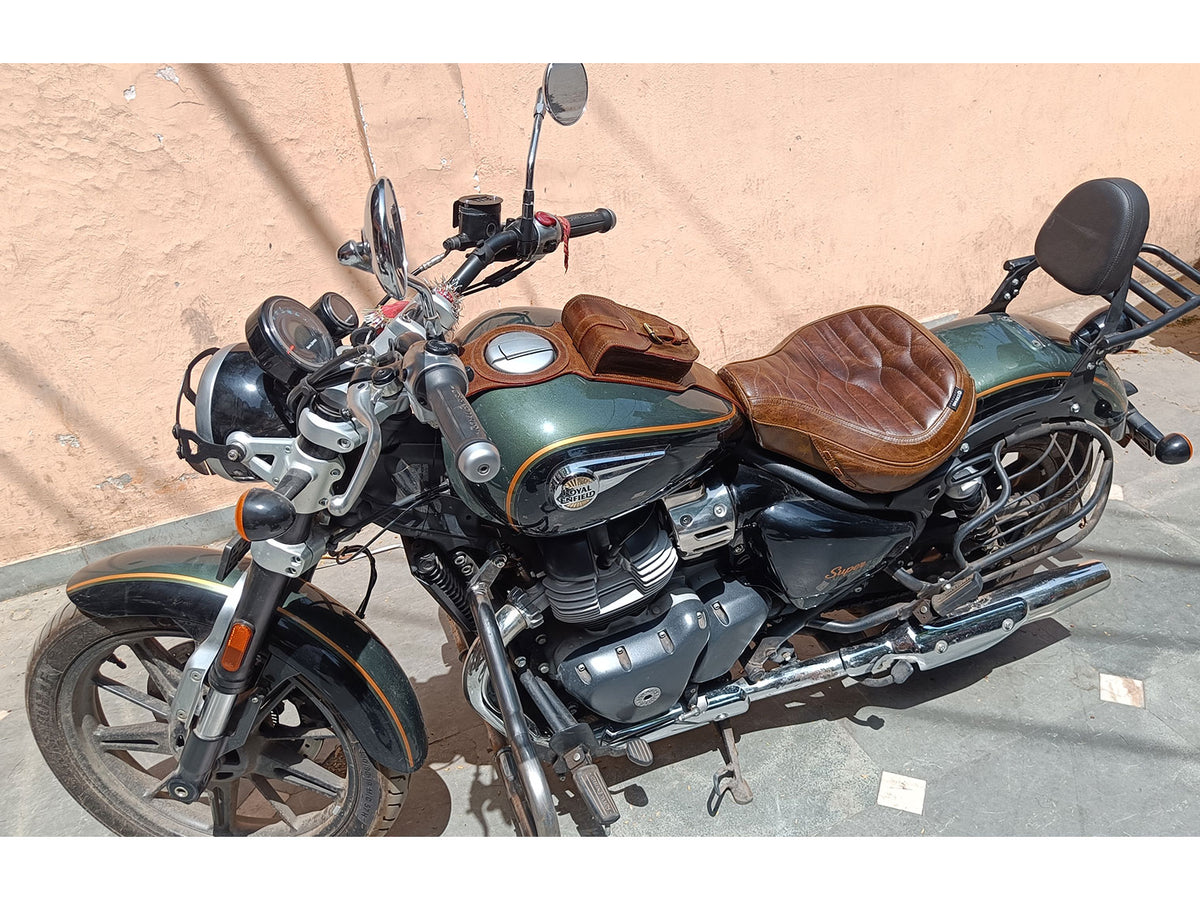 For Royal Enfield Super Meteor 650 Rusty Brown Front Seat with Tank Belt