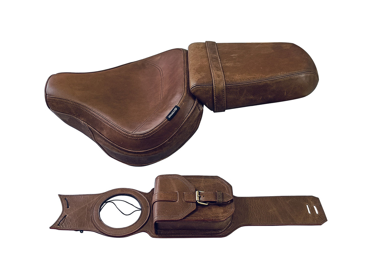 For Royal Enfield Super Meteor 650 Front & Rear Seat with Tank Belt Brown