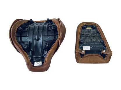 For Royal Enfield Super Meteor 650 Front & Rear Seat with Tank Belt Brown