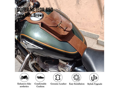 For Royal Enfield Super Meteor 650 Brown Leather Fuel Gas Tank Belt