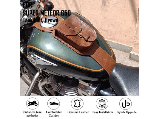 For Royal Enfield Super Meteor 650 Brown Leather Fuel Gas Tank Belt