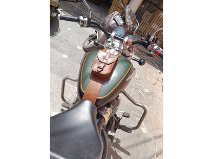 For Royal Enfield Super Meteor 650 Brown Leather Fuel Gas Tank Belt