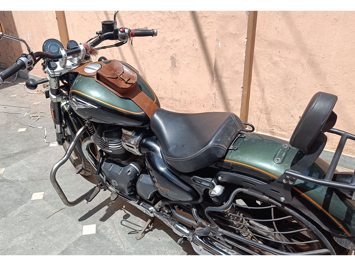 For Royal Enfield Super Meteor 650 Brown Leather Fuel Gas Tank Belt