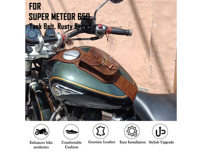 For Royal Enfield Super Meteor 650 Rusty Brown Leather Fuel Gas Tank Belt