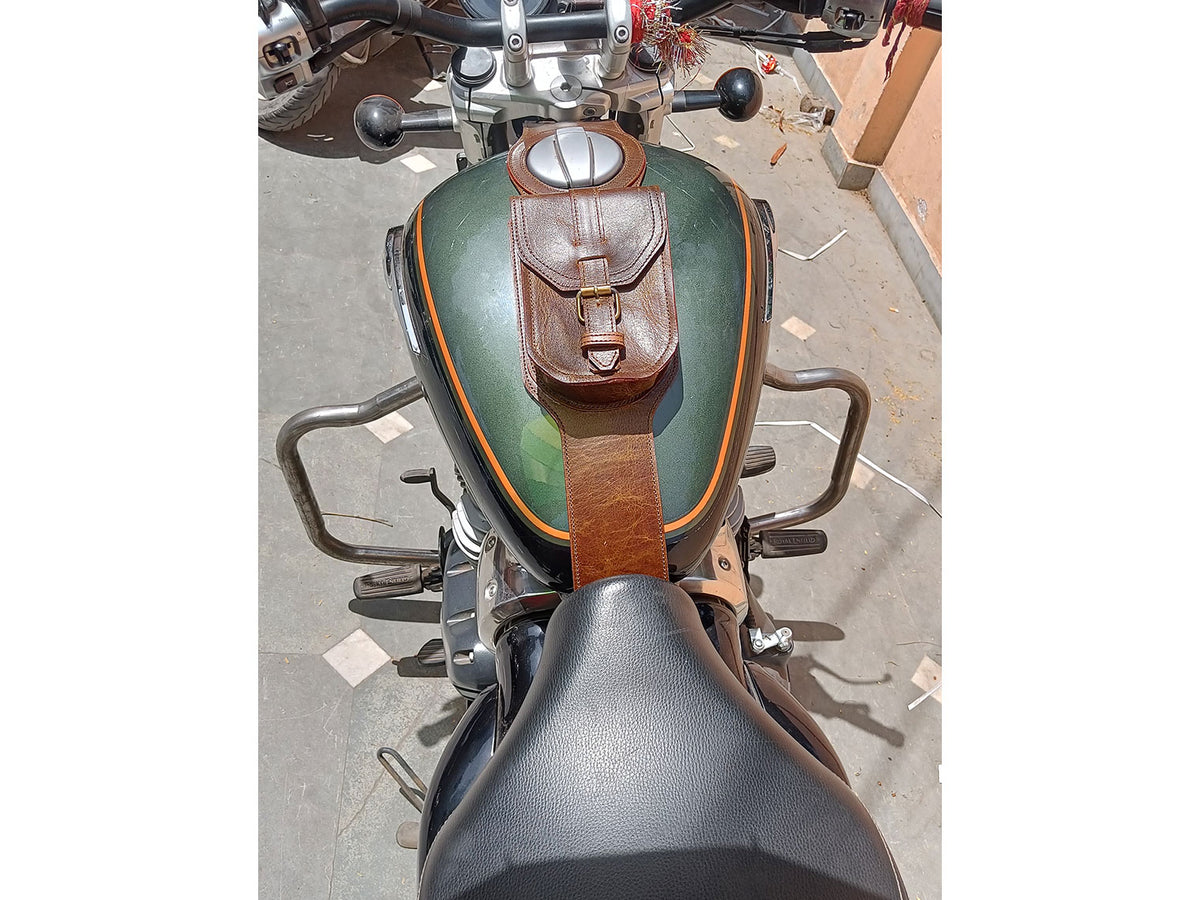 For Royal Enfield Super Meteor 650 Rusty Brown Leather Fuel Gas Tank Belt