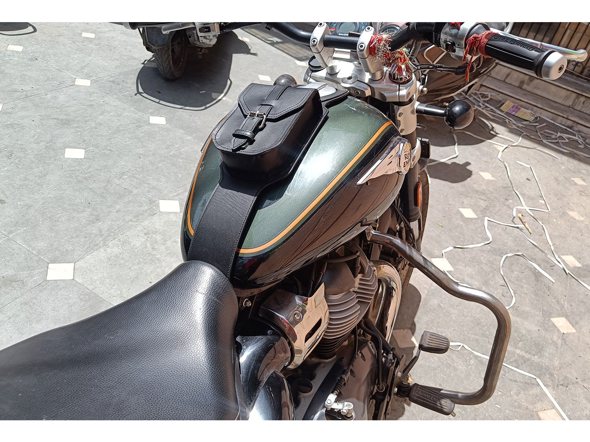 For Royal Enfield Super Meteor 650 Black Leather Fuel Gas Tank Belt