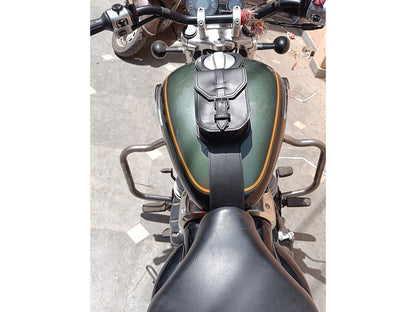 For Royal Enfield Super Meteor 650 Black Leather Fuel Gas Tank Belt