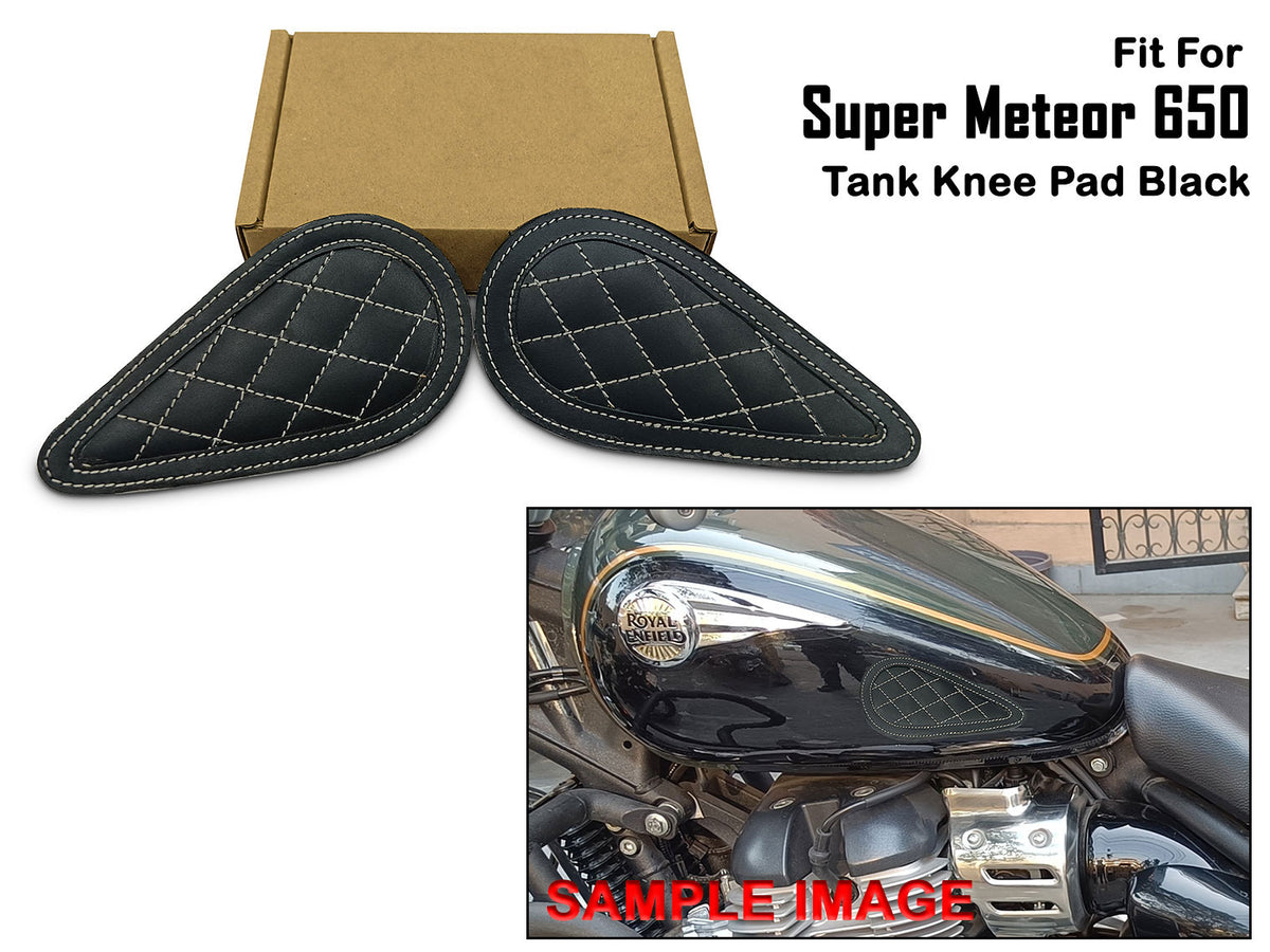 Fit For Royal Enfield Super Meteor 650 Leather Tank Knee Pad Black D1