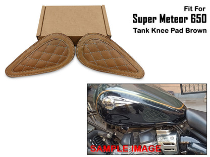 For Royal Enfield Super Meteor 650 Leather Tank Knee Pad Brown D2