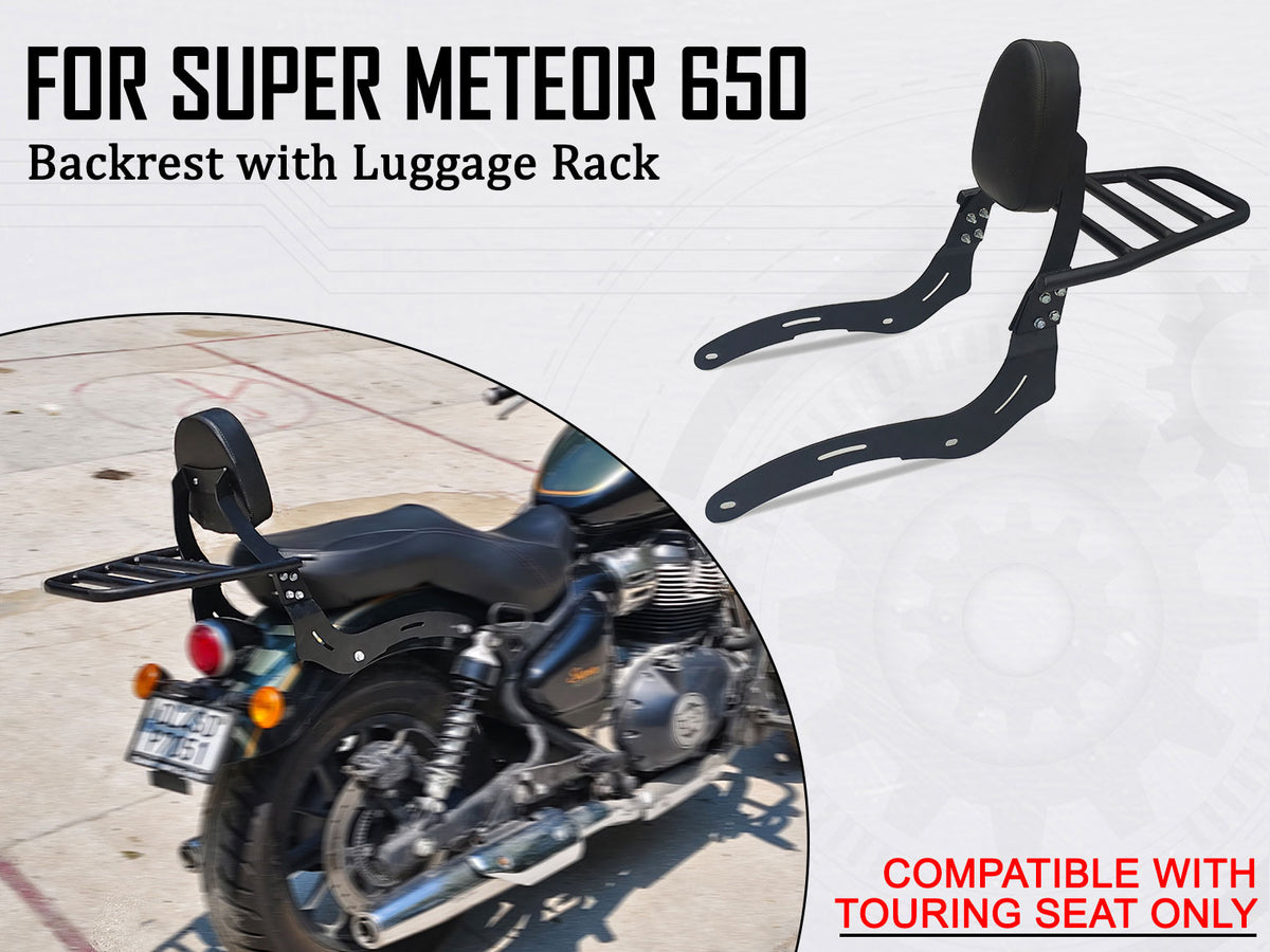For Royal Enfield Super Meteor 650 Touring Luggage Rack With Backrest Black D1