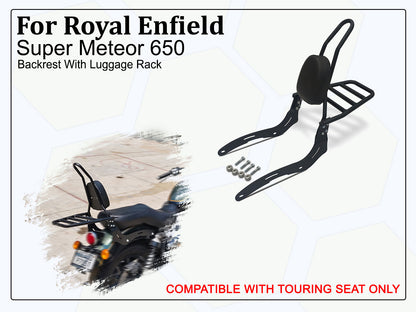 For Royal Enfield Super Meteor 650 Touring Luggage Rack With Backrest Black D2