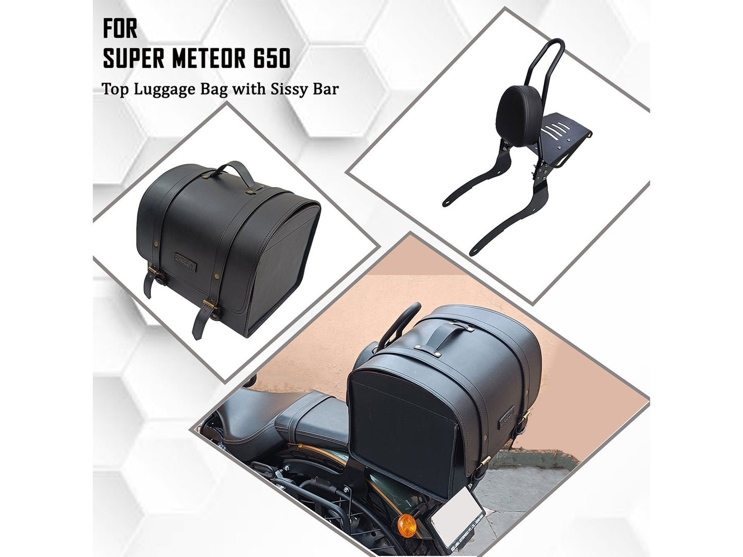 For Royal Enfield Super Meteor 650 Top Luggage Leather Bag With Sissy Bar