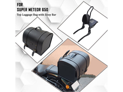 For Royal Enfield Super Meteor 650 Top Luggage Leather Bag With Sissy Bar