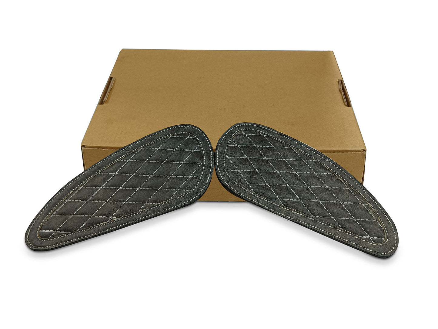 For Royal Enfield Bear 650 Leather Tank Knee Pad Black & Grey D4