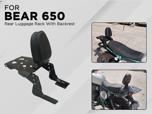 For Royal Enfield Bear 650 Rear Luggage Rack Carrier With Backrest, Black