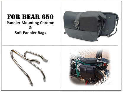 For Royal Enfield Bear 650 Soft Pannier Bags Black Color & Mounting Rails