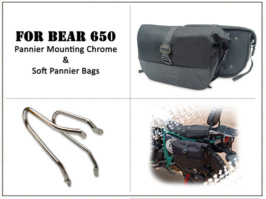 For Royal Enfield Bear 650 Soft Pannier Bags Black Color & Mounting Rails