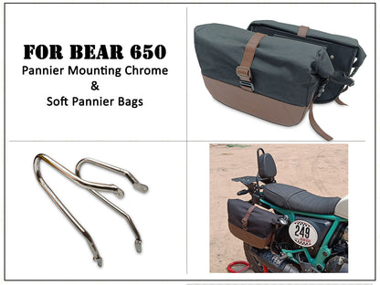 For Royal Enfield Bear 650 Soft Pannier Bags Brown Color & Mounting Rails