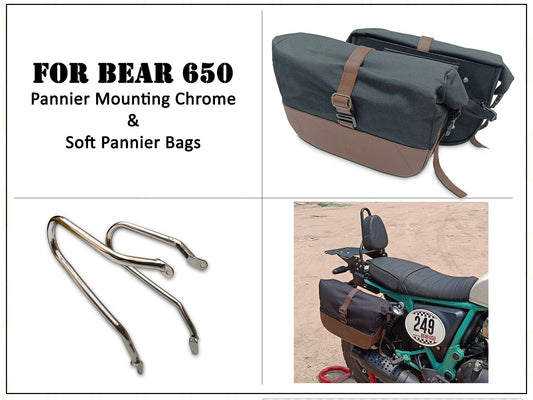 For Royal Enfield Bear 650 Soft Pannier Bags Brown Color & Mounting Rails