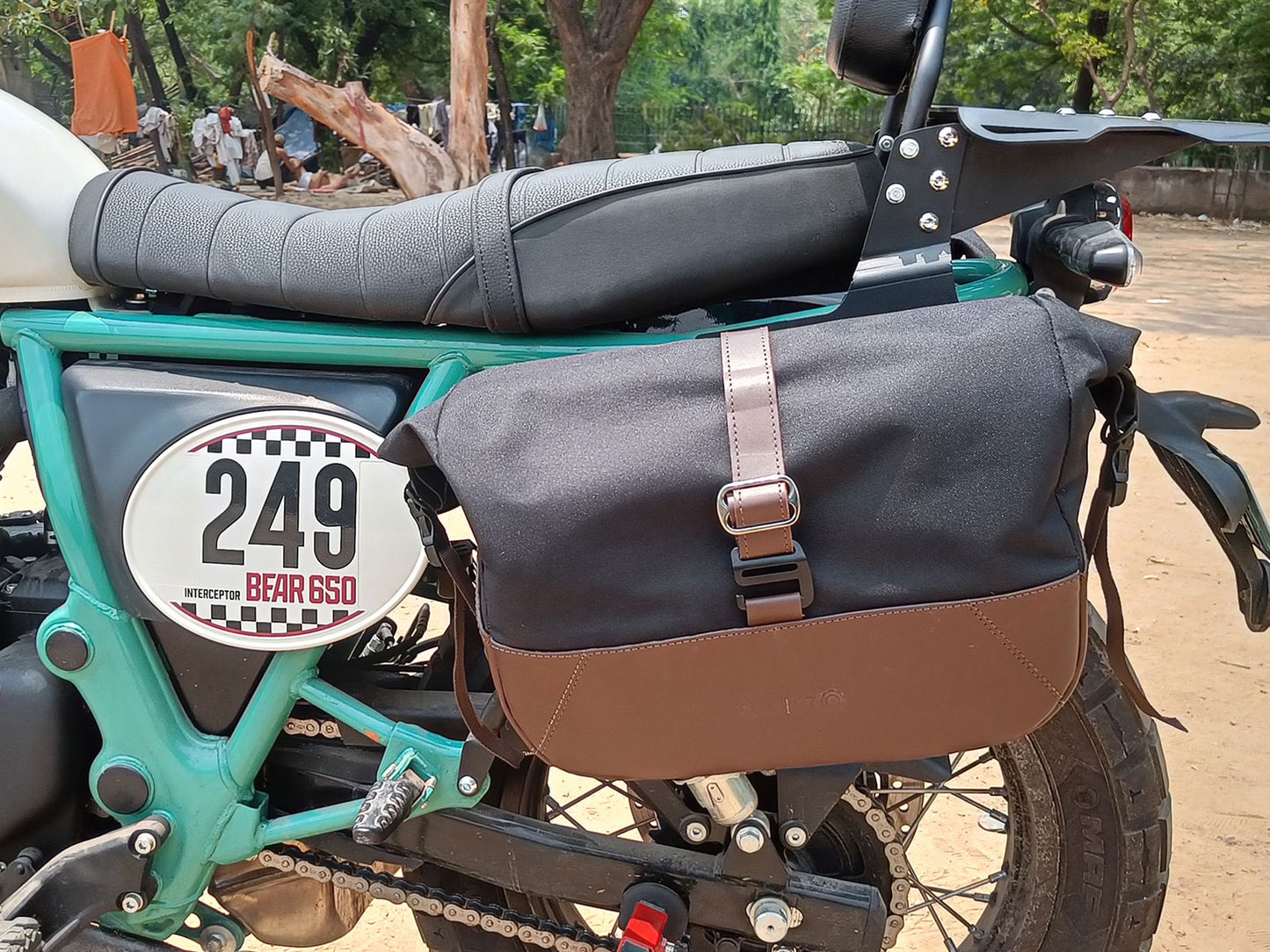 For Royal Enfield Bear 650 Soft Pannier Bags Brown Color & Mounting Rails
