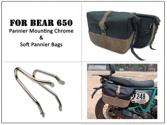 For Royal Enfield Bear 650 Soft Pannier Bags Cream Brown Color & Mounting Rails