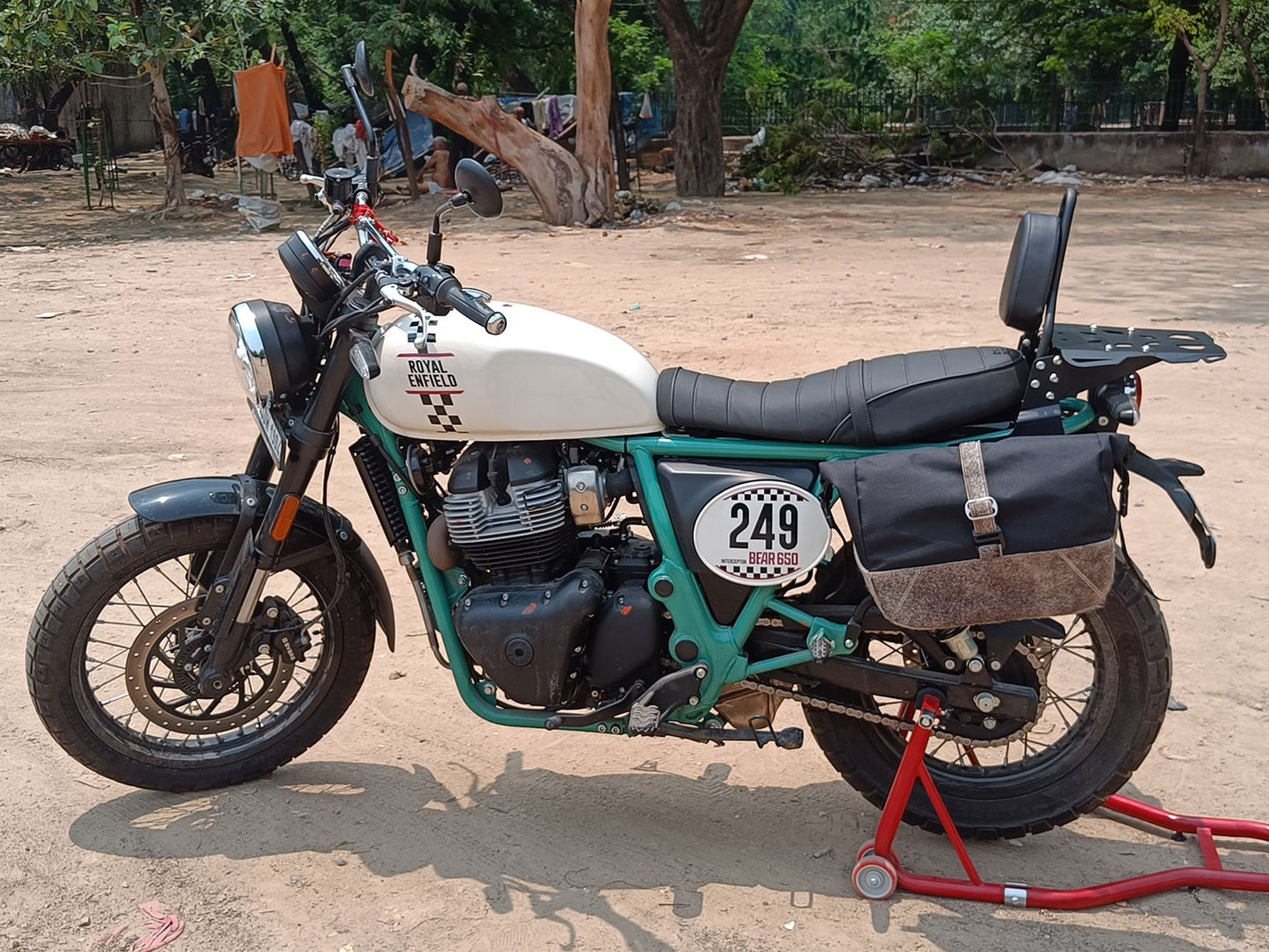 For Royal Enfield Bear 650 Soft Pannier Bags Cream Brown Color & Mounting Rails