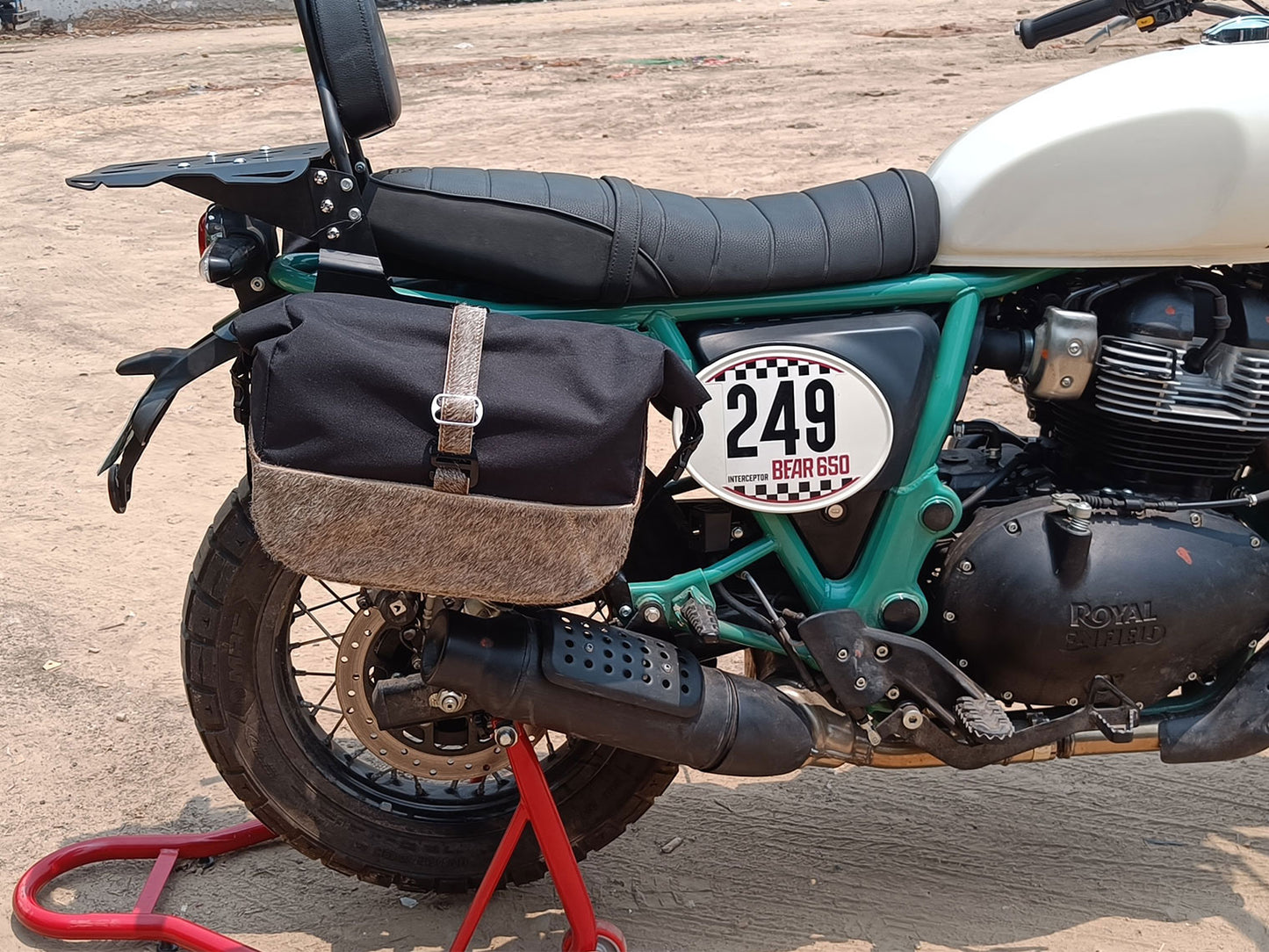 For Royal Enfield Bear 650 Soft Pannier Bags Cream Brown Color & Mounting Rails