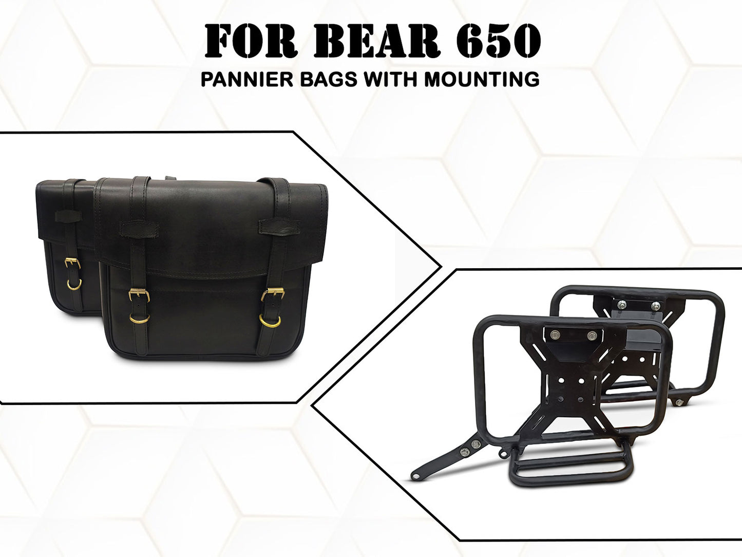 For Royal Enfield Bear 650 Leather Black Color Pannier Bags & Mounting