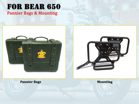 For Royal Enfield Bear 650 Leather Dark Green Pannier Bags & Mounting
