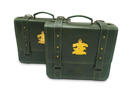 For Royal Enfield Bear 650 Leather Dark Green Pannier Bags & Mounting