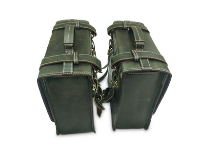 For Royal Enfield Bear 650 Leather Dark Green Pannier Bags & Mounting