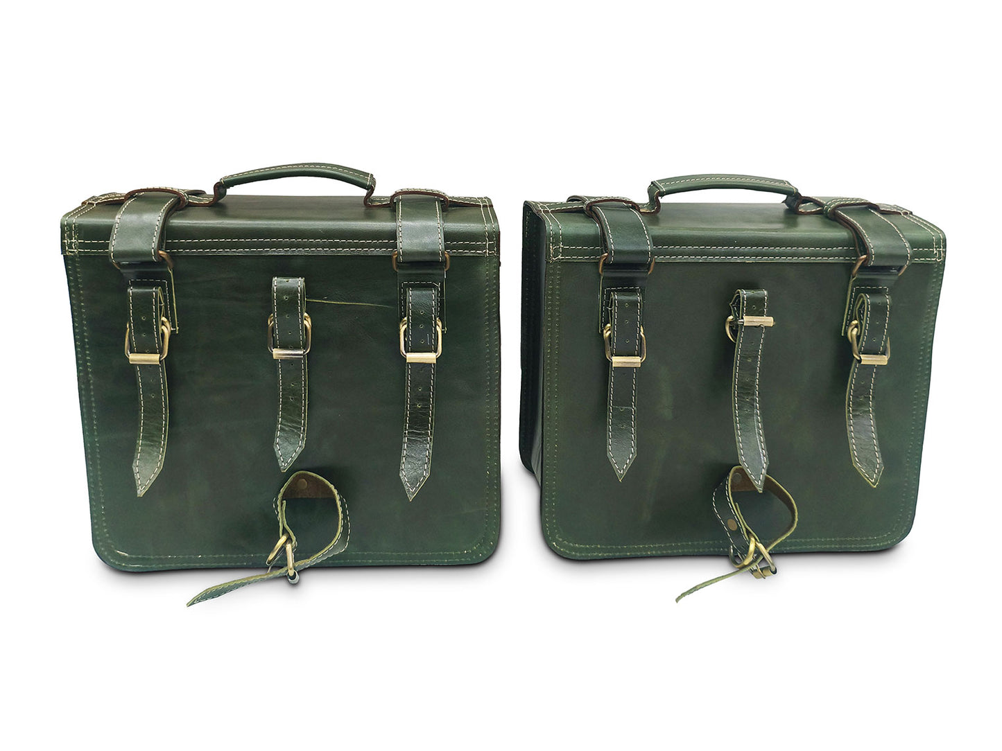 For Royal Enfield Bear 650 Leather Dark Green Pannier Bags & Mounting