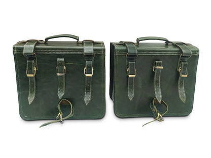 For Royal Enfield Bear 650 Leather Dark Green Pannier Bags & Mounting