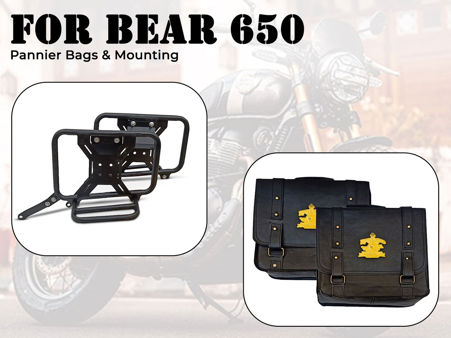 For Royal Enfield Bear 650 Leather Pannier Bags Black With Mounting