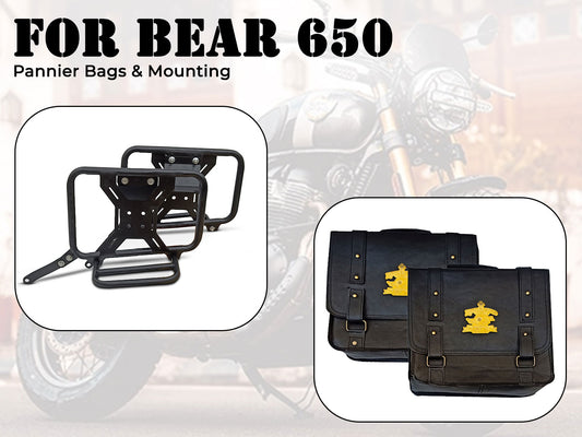 For Royal Enfield Bear 650 Leather Pannier Bags Black With Mounting