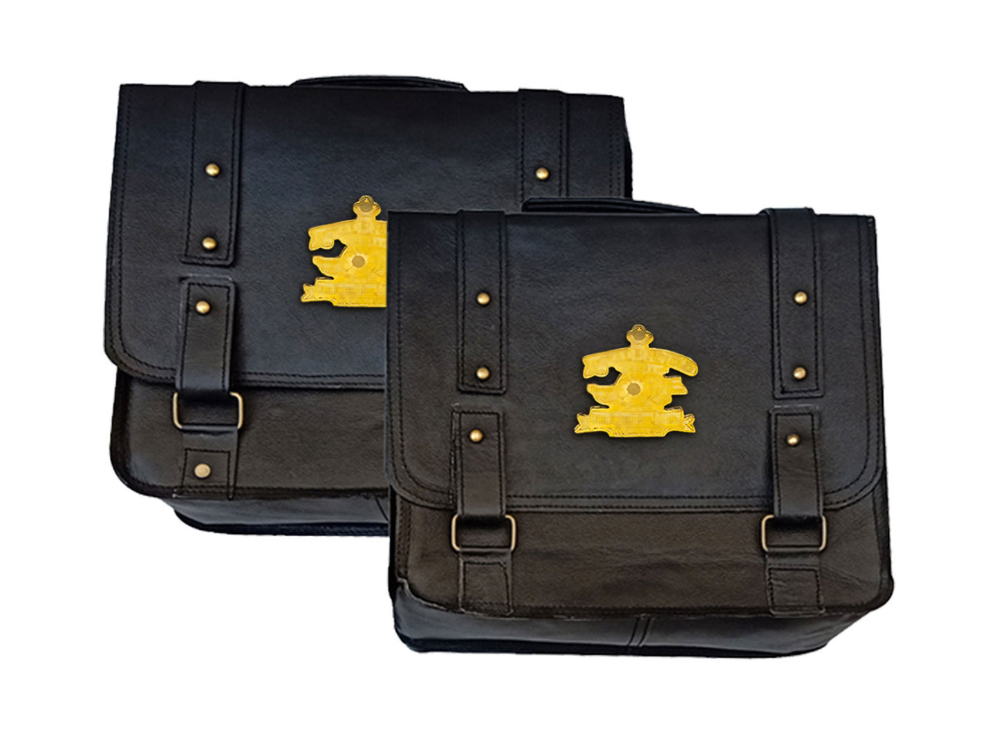 For Royal Enfield Bear 650 Leather Pannier Bags Black With Mounting