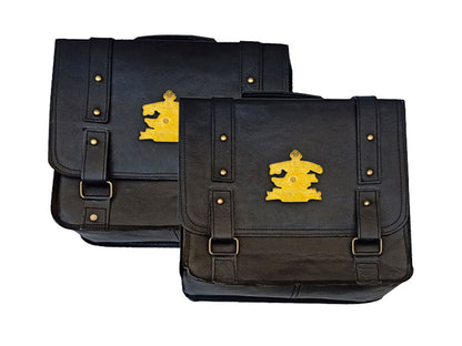 For Royal Enfield Bear 650 Leather Pannier Bags Black With Mounting