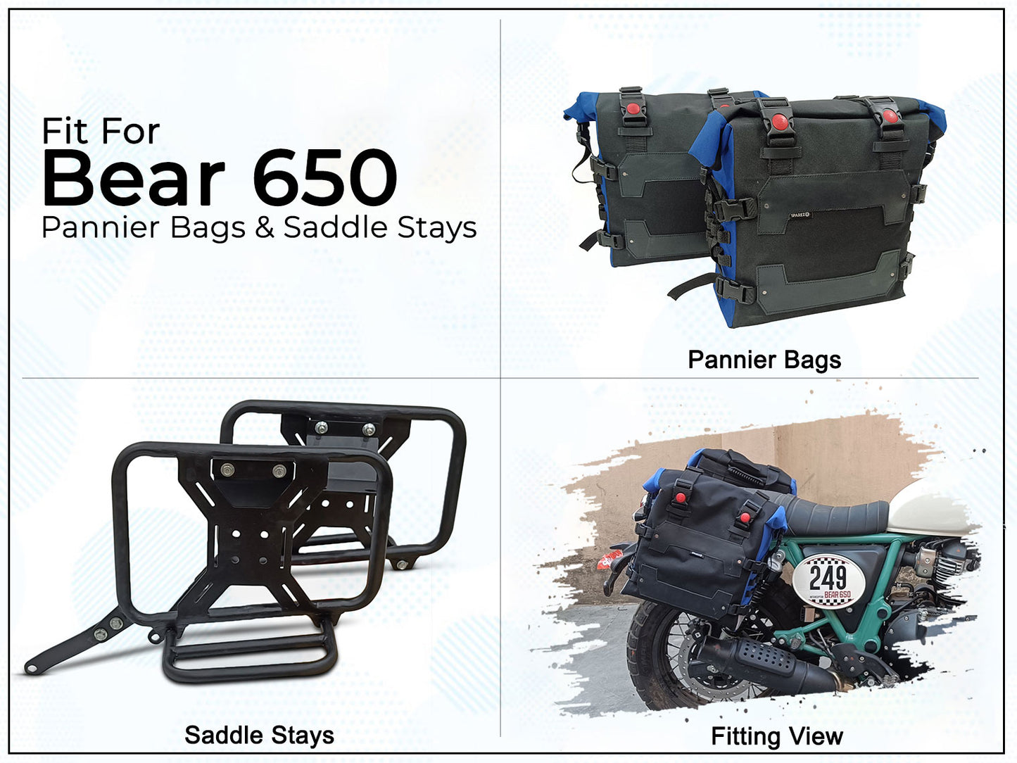 For Royal Enfield Bear 650 Canvas Pannier Bags With Saddle Stays D11