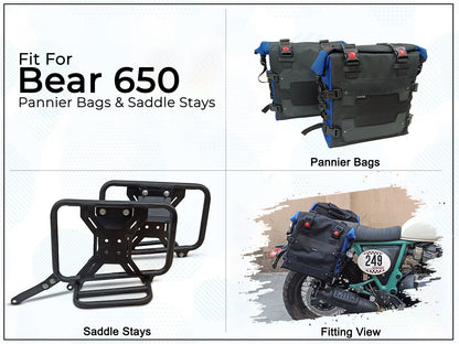 For Royal Enfield Bear 650 Canvas Pannier Bags With Saddle Stays D11