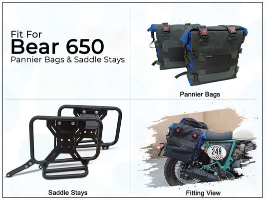 For Royal Enfield Bear 650 Canvas Pannier Bags With Saddle Stays D11