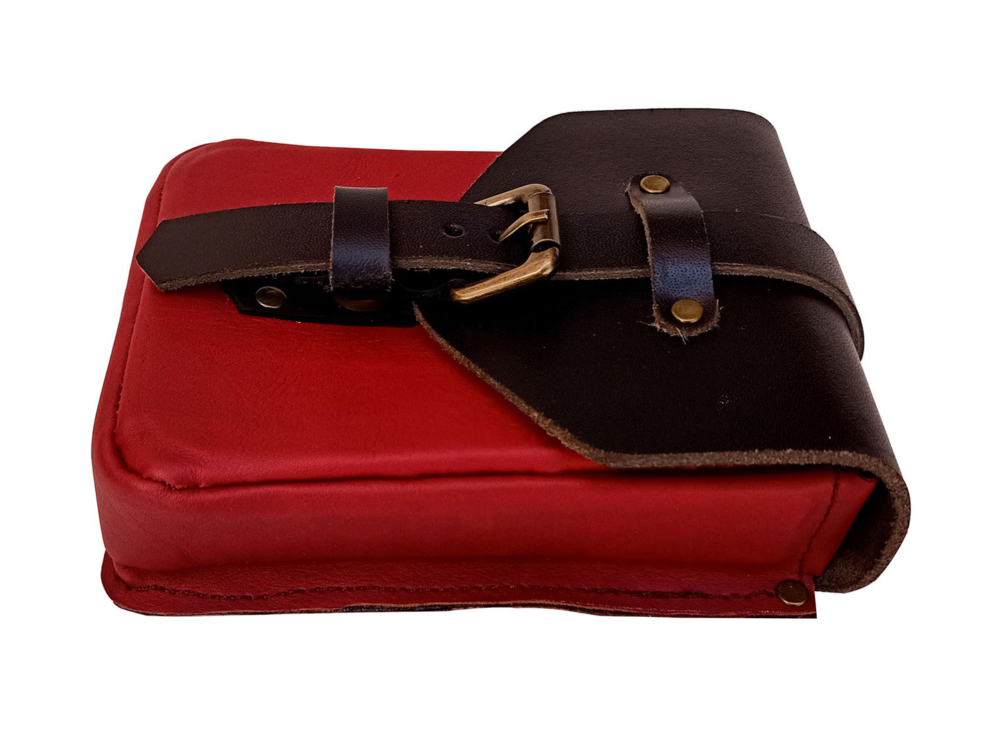 For Royal Enfield Goan Classic 350 Leather Magnetic Tank Pouch Red & Black